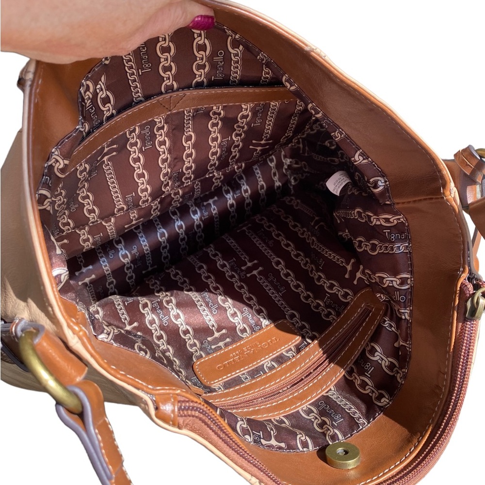 Tignanello Leather Tan and Brown Shoulder Bag Purse - Picture 2 of 14